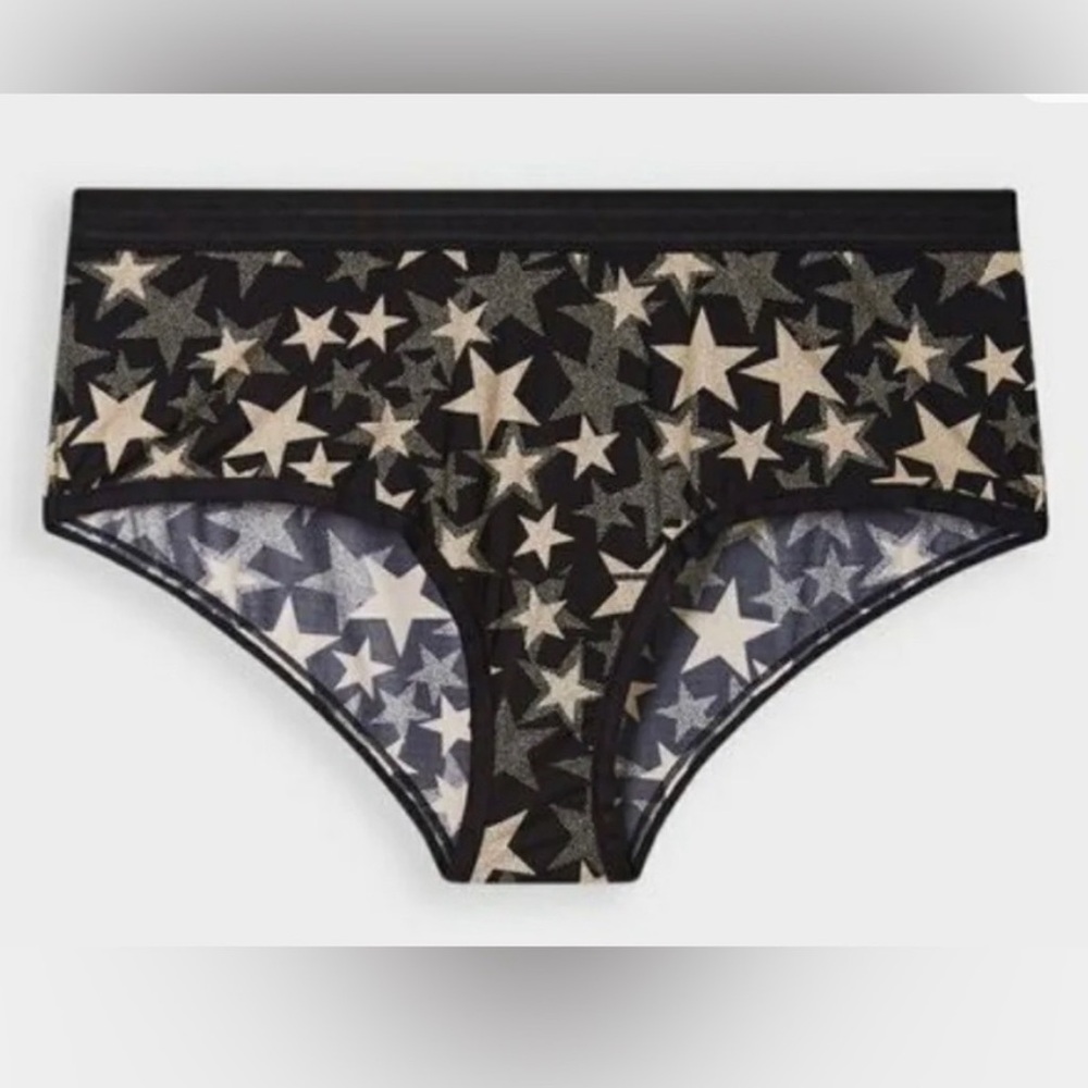 Torrid Silky Black Microfiber Cheeky Panty with Star Print, 2X